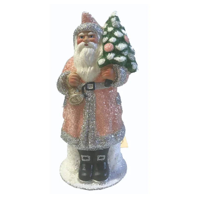 Salmon Beaded Santa, Paper Mache Candy Container by Ino Schaller