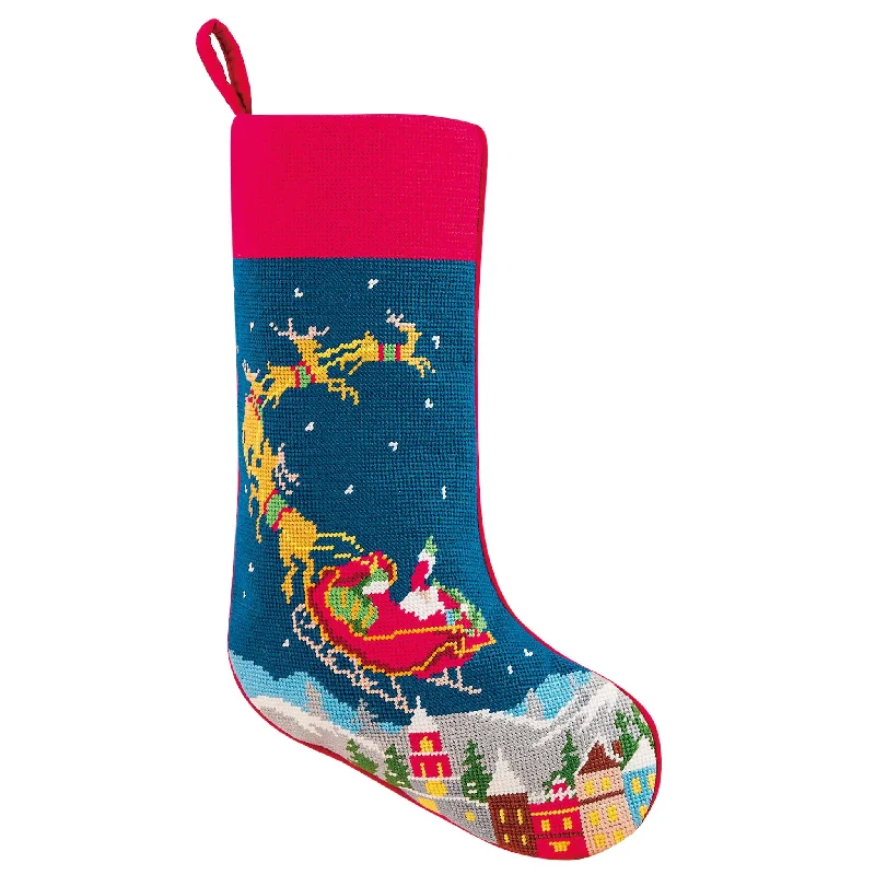 Santa and Reindeers Embroidered Stocking