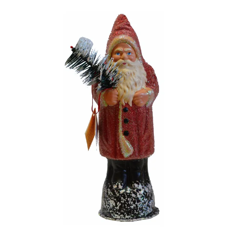 Santa, Dusty Red Beaded with Cream Edge Paper Mache Candy Container by Ino Schaller