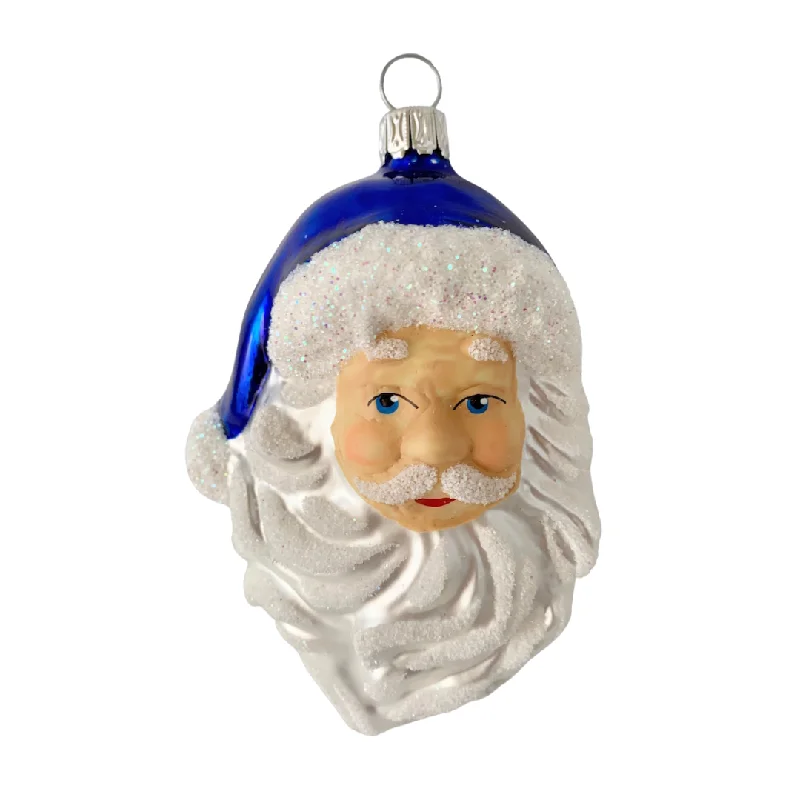 Santa Head with Beard Ornament, Dark Blue by Glas Bartholmes