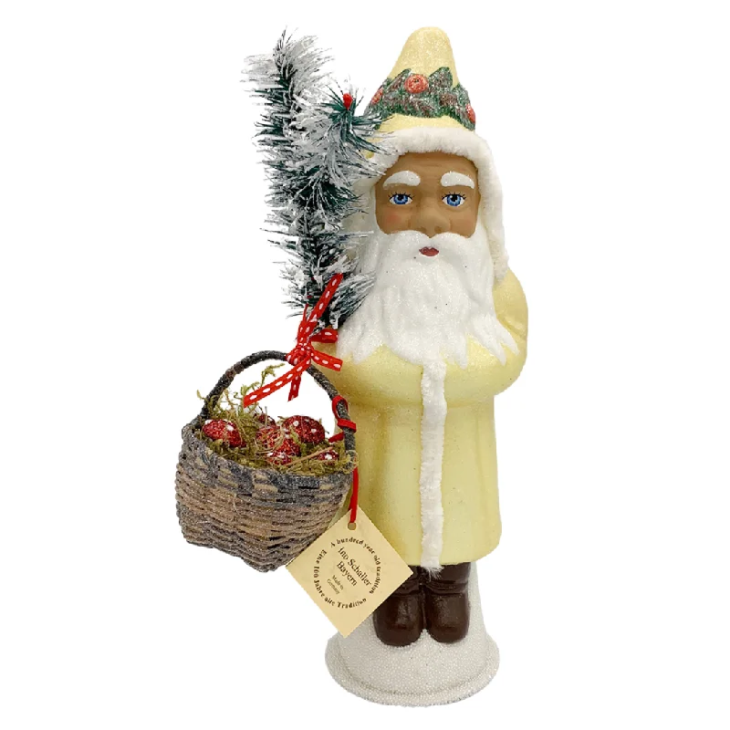 Santa, Light Yellow with Basket of Mushrooms Candy Container by Ino Schaller