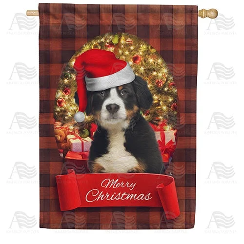 Santa Puppy Double Sided House Flag