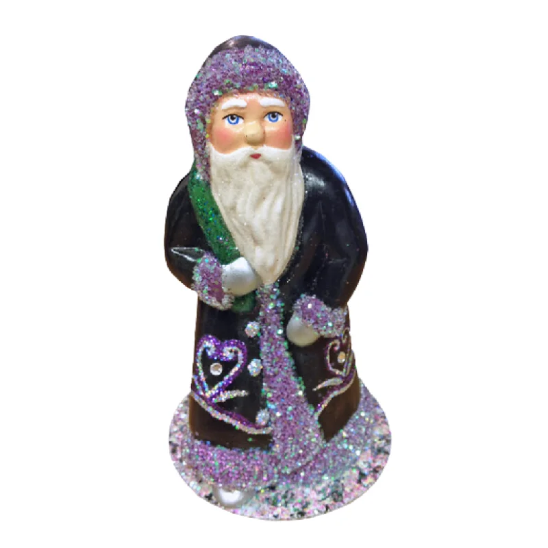 Santa with Purple Coat and Green Bag Paper Mache Candy Container by Ino Schaller