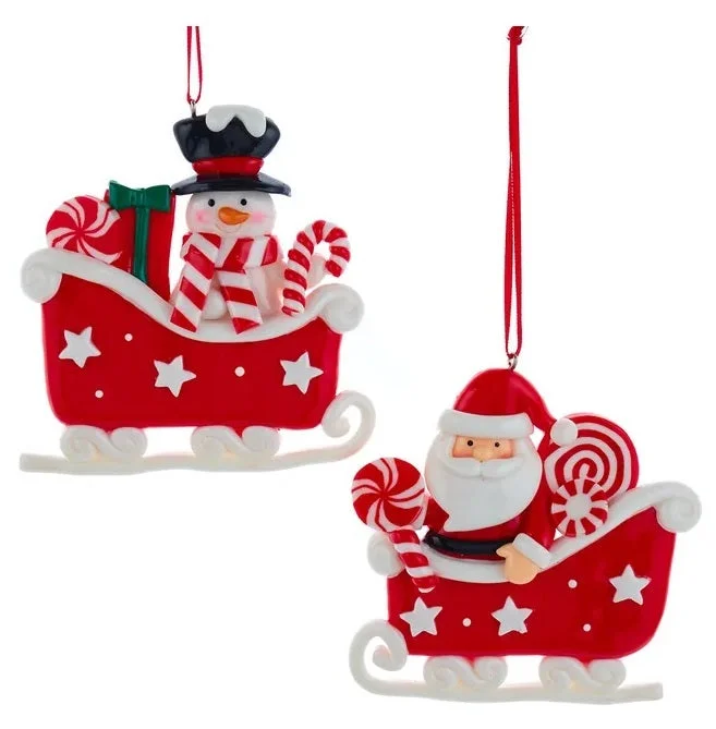 3.37" Santa/Snowman Sleigh Ornament