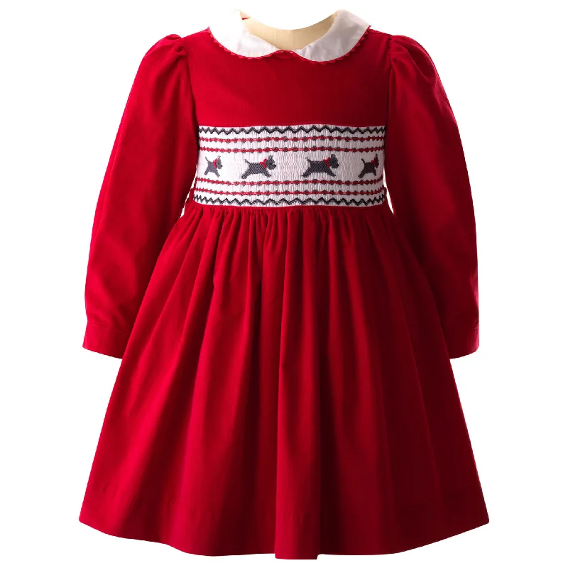 Girls Scottie Dog Smocked Dress