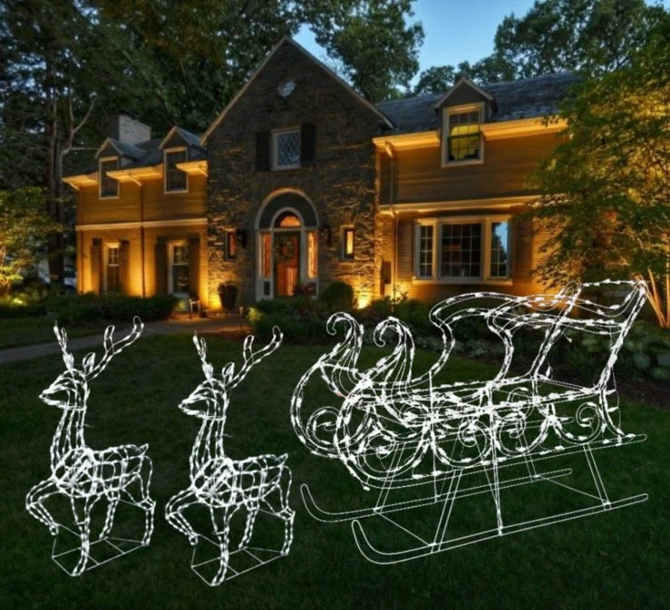 3-Piece Pure White Twinkling LED Elegant Bucks and Sleigh Wire Sculptures