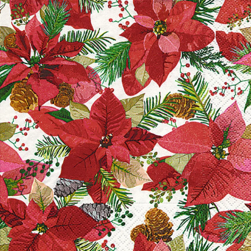 Shiny Poinsettia Cocktail Size Paper Napkins