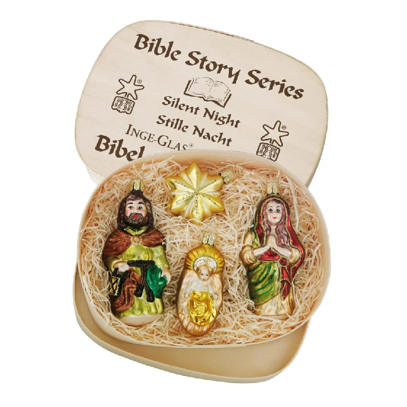 Silent Night, 4 Piece Boxed Ornament Set by Inge Glas of Germany