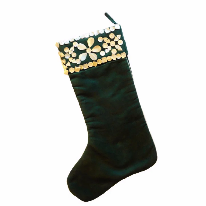 Silk Stocking in Green With Mother of Pearl Cuff