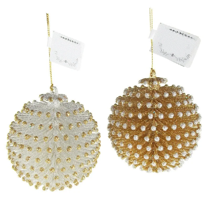 3.75" Silver and Gold Acrylic Pine Cone Ball Ornaments