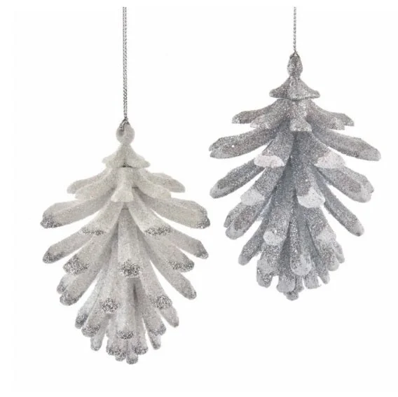 Silver/White Glitter Pine Cone Ornaments