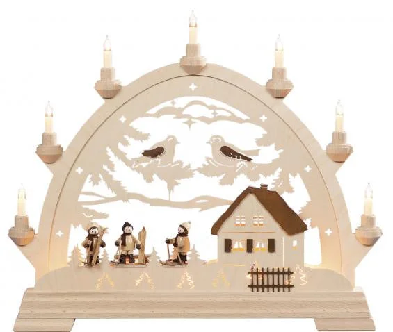 Round Arch with Birds and Skiing figures Schwibbogen by Taulin NOT ONLINE