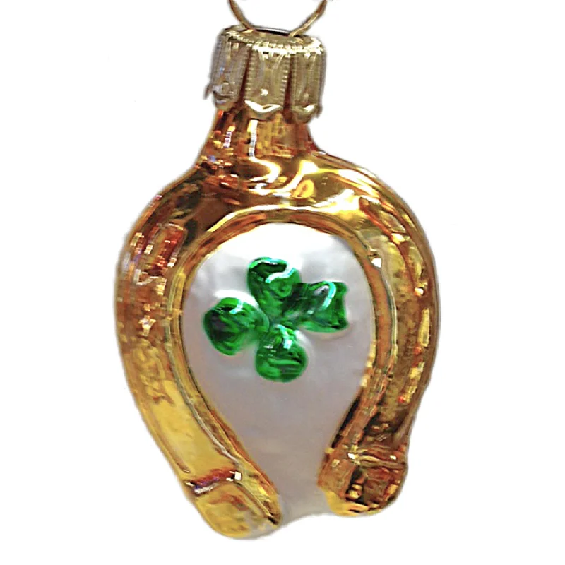 Mini Horseshoe with Shamrock Ornament by Glas Bartholmes