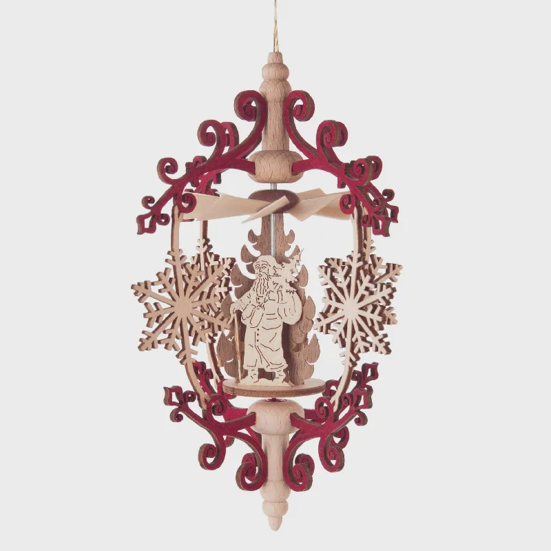 Scroll and Snowflake Frame with Santa, Hanging Pyramid by Harald Kreissl