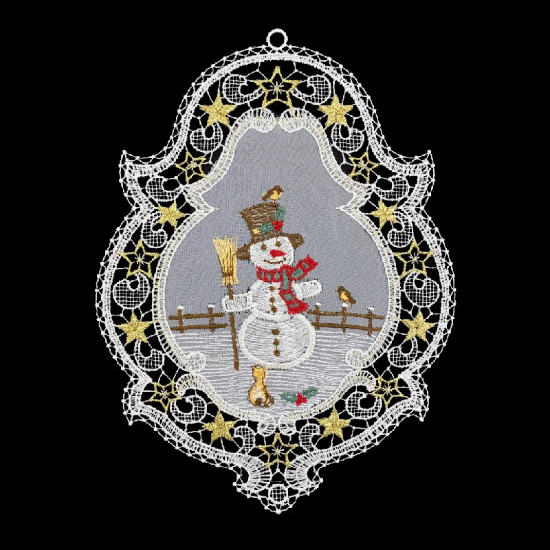 Snowman in Lace Frame Window Hanging by StiVoTex Vogel