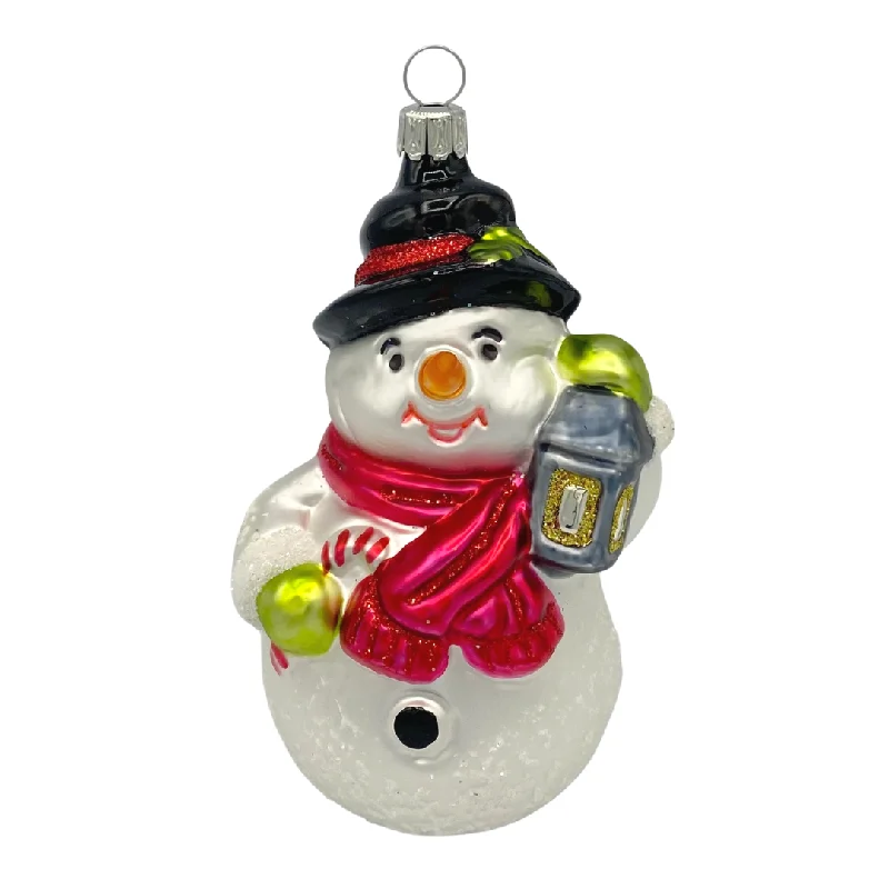 Snowman with Hat and Lantern Ornament by Glas Bartholmes