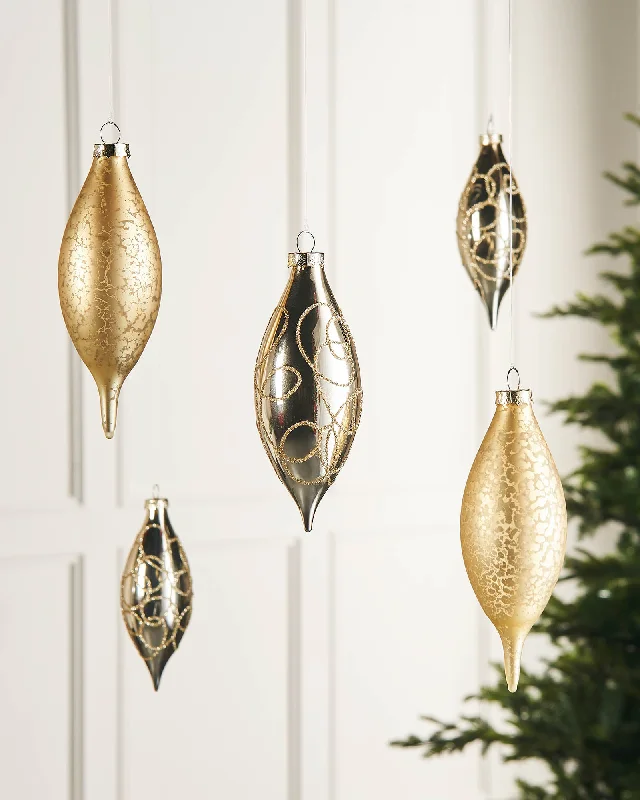 Pale Gold Glass Baubles, 5 Pack, 15 cm