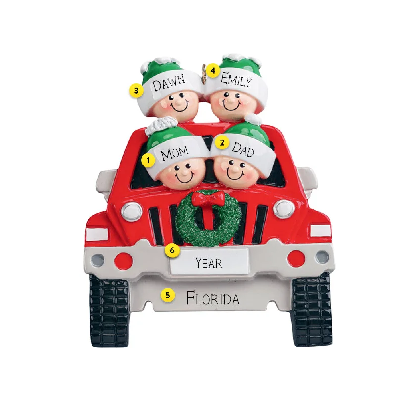 Personalized SUV Family of 4 Ornament