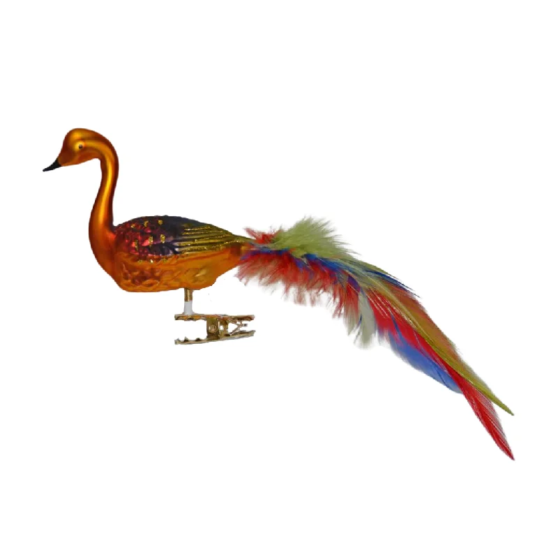 Swan with Multicolored Feather Tail Ornament by Glas Bartholmes