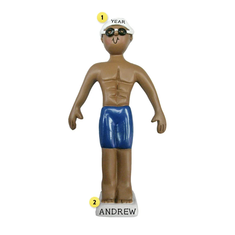 Personalized Swimmer Ornament - African-American Male