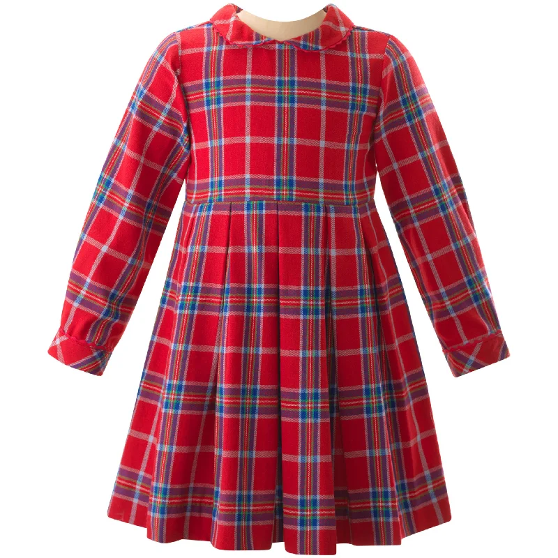 Girls Red Tartan Pleated Dress