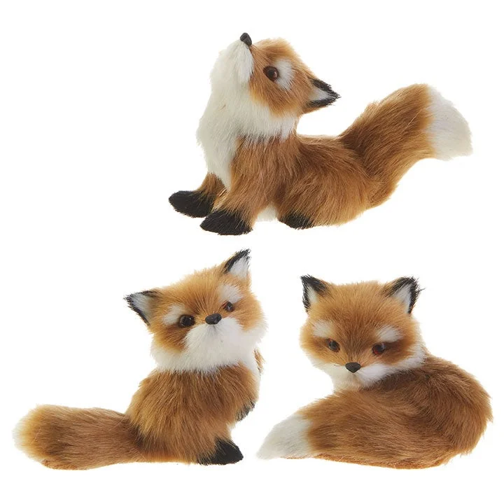 4.5" Through the Woods Fluffy Brown Fox Ornaments