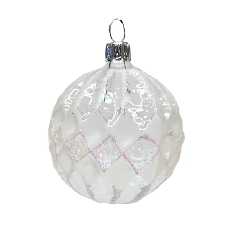 Transparent Glass Ball with Waffle Pattern and Glitter Ornament by Glas Bartholmes