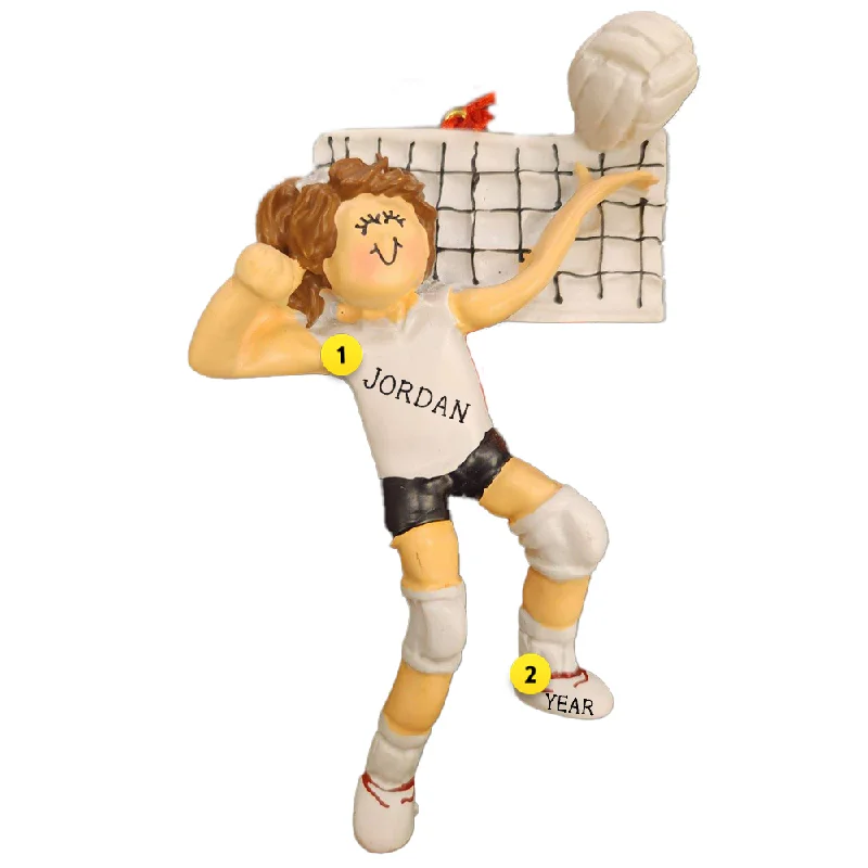 Personalized Volleyball Ornament - Female, Brown Hair