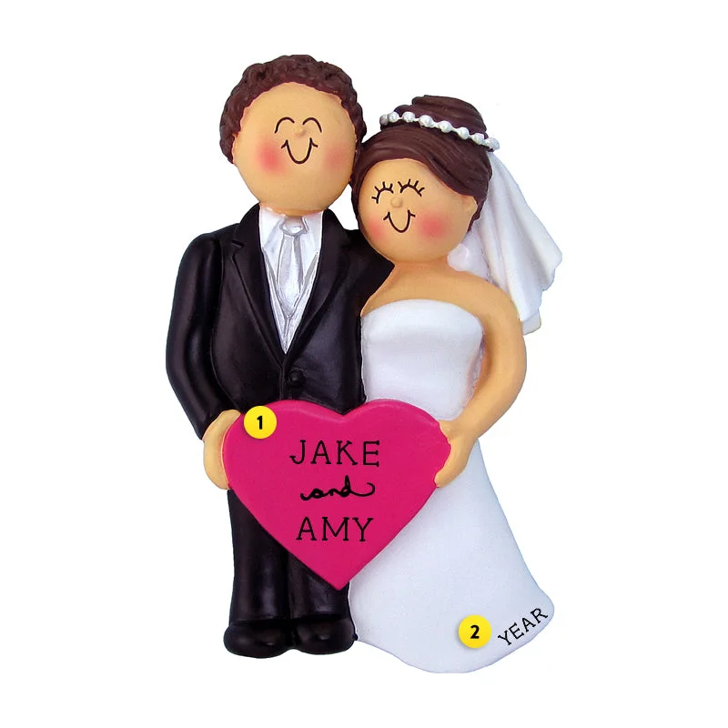 Personalized Wedding Couple Ornament - Brunette Male & Female