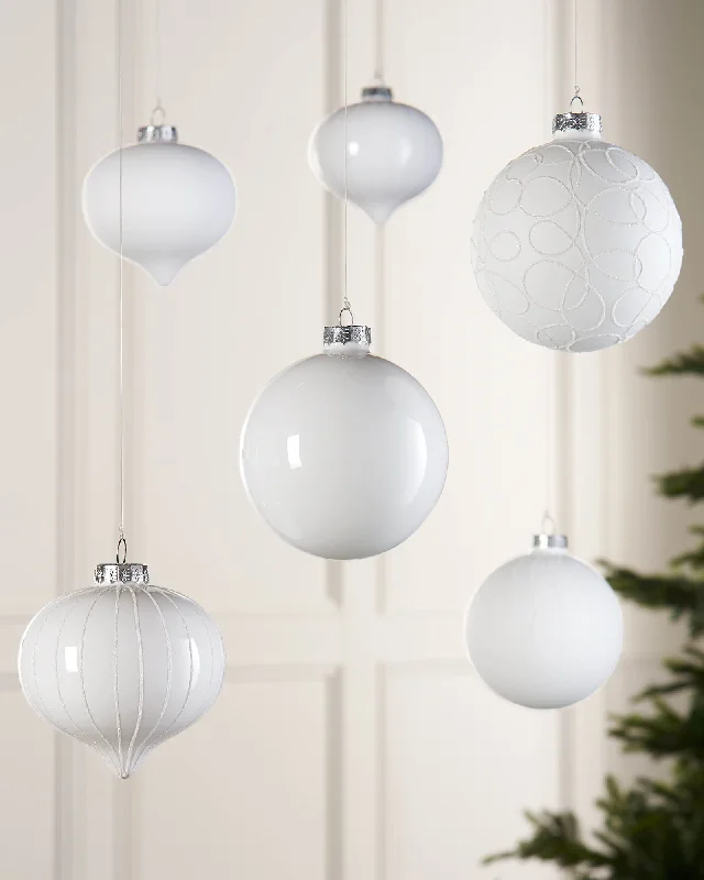 White Glass Baubles, 6 Pack, 10 cm