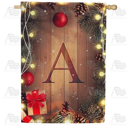 Wood Panel Lights Monogram Double Sided House Flag